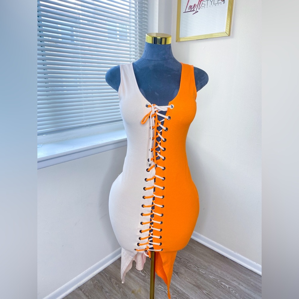 Orange Tan Bodycon Dress